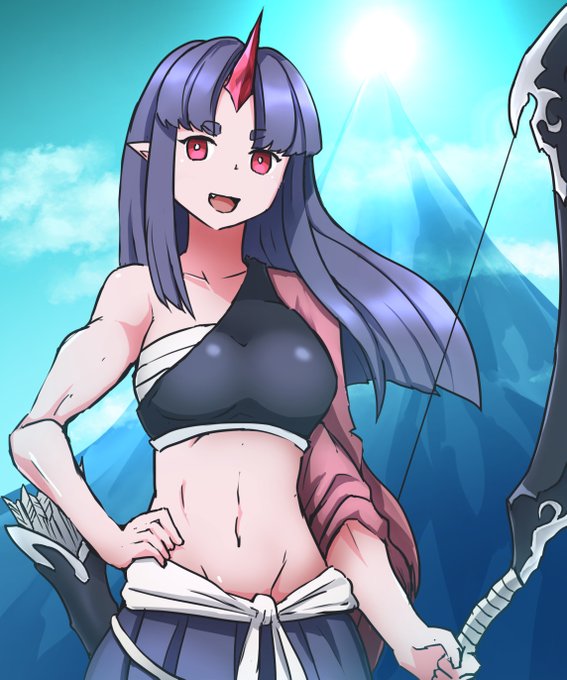 霊山の守人 紀伊【@key_pixiv】
北の霊山を守護する一族である鬼と人の混血魔族。
一族の中でも随一の弓の使い手であり、百里離れた距離であろうと正確に射貫く目と腕を持つ。
享楽的で酒好きな豪快な性格、酔うと一晩笑い続ける癖がある。 