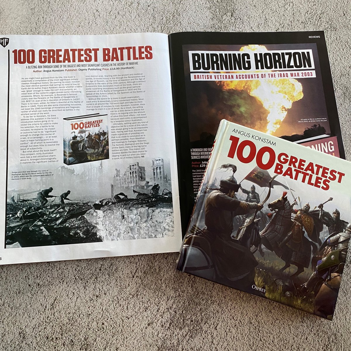 OspreyBooks's tweet photo. "100 Greatest Battles [is] the ideal choice for dipping in and out when you need a quick hit of military history."

History of War Magazine. 
  
Available to pre-order here: https://t.co/0gm3Lpl3V6

#History #Books #GreatestBattles #MilitaryHistory #Review #BookReview https://t.co/d9cpeRWkWc