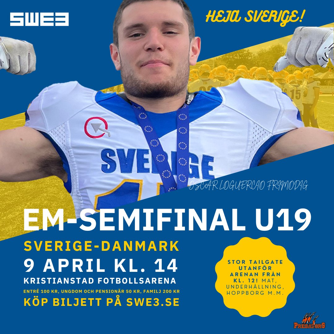 swe3se's tweet photo. Starkast tillsammans! Biljetter och mer info på https://t.co/0Mh5bXYA1J #SWE3 #amerikanskfotboll #HejaSverige https://t.co/cUwyiBZ73c