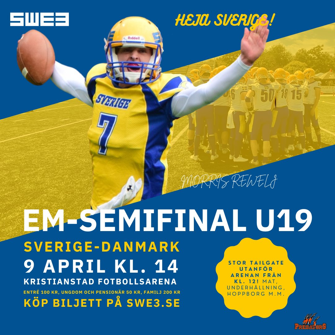swe3se's tweet photo. Starkast tillsammans! Biljetter och mer info på https://t.co/0Mh5bXYA1J #SWE3 #amerikanskfotboll #HejaSverige https://t.co/cUwyiBZ73c