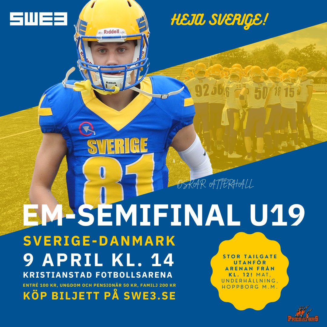 swe3se's tweet photo. Starkast tillsammans! Biljetter och mer info på https://t.co/0Mh5bXYA1J #SWE3 #amerikanskfotboll #HejaSverige https://t.co/cUwyiBZ73c