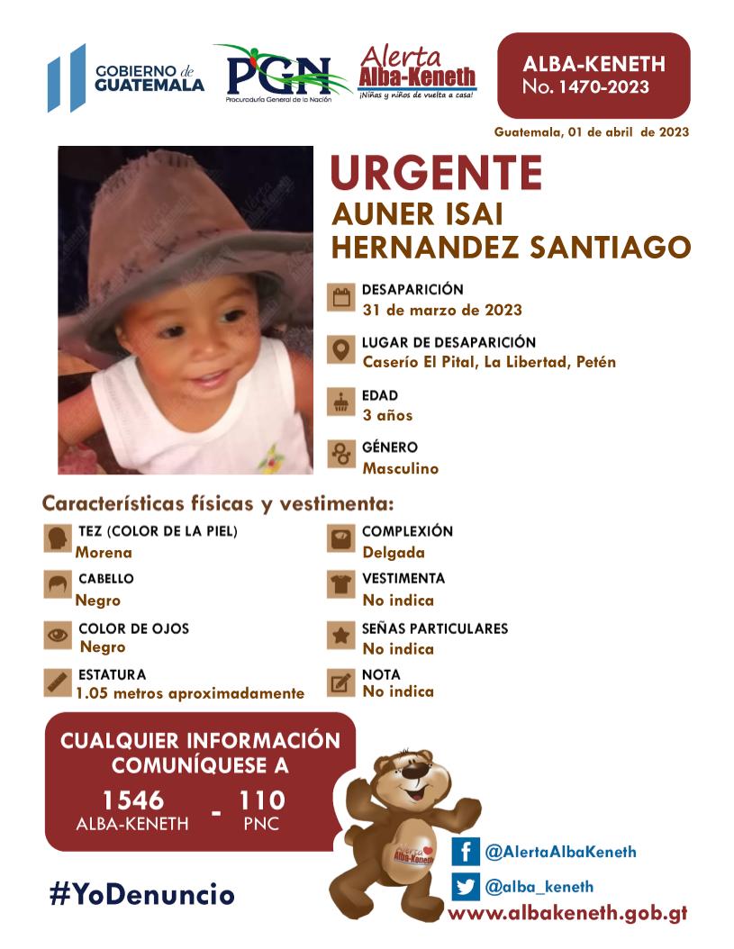 Por medio de la alerta <a href="/alba_keneth/">Alerta Alba-Keneth</a> se reporta la desaparición de esta persona. Si tiene información de su paradero comunicarse al teléfono 1546 📲.