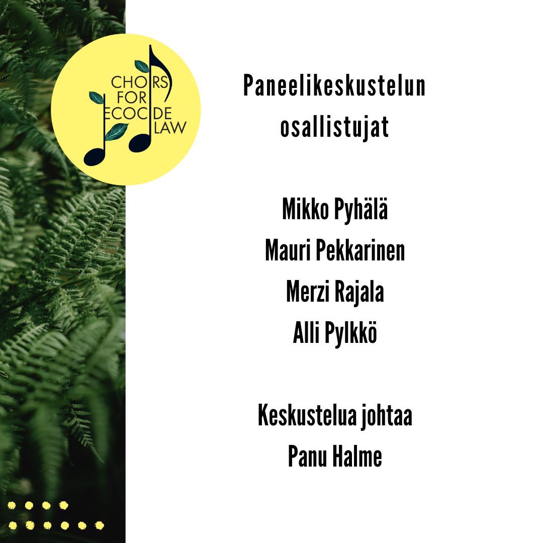 PanuHalme's tweet photo. Pitääkö kuudes sukupuuttoaalto pysäyttää? Onko jossain joku raja? Laki luonnontuhonnan estämiseksi, ecocide law, voisi olla yksi ratkaisu. Lämpimästi tervetuloa konserttiin ja paneelikeskustelua seuraamaan. @PekkarinenMauri @AlliPylkko @kauniski https://t.co/FQU98z54Ed