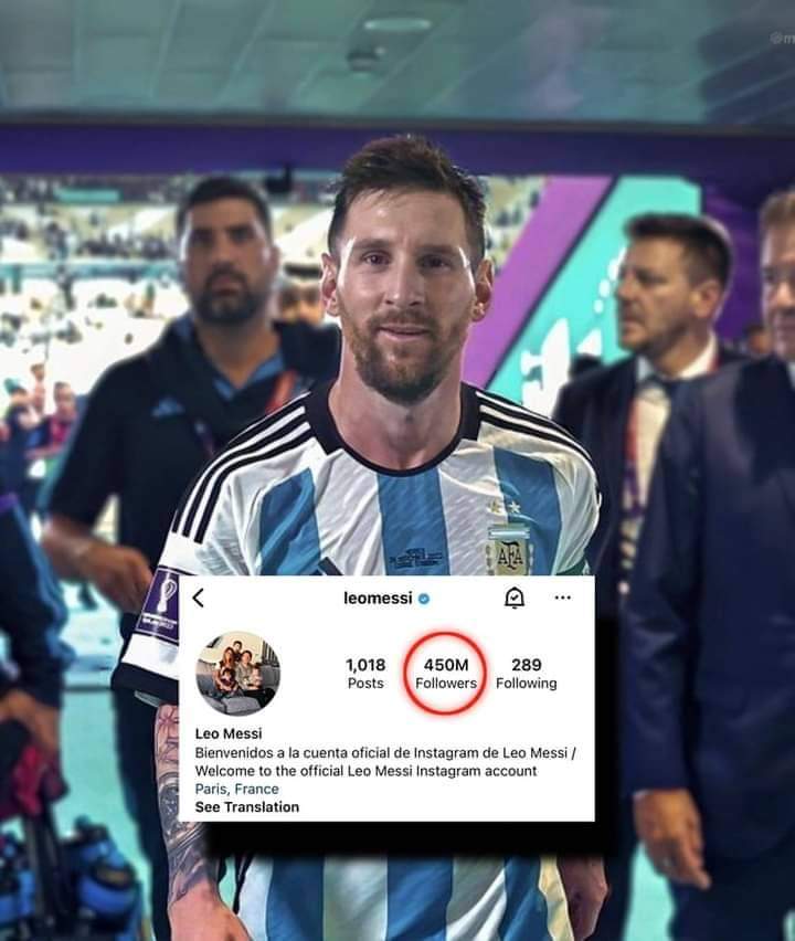 Lionel Messi devient la première personne de l'histoire à avoir atteint les 450M abonnés SANS bots sur Instagram !