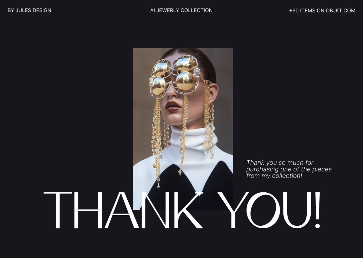 design_by_jules's tweet photo. โจSOLDโจ
So grateful for @RogerHaus support! Thank you for purchasing this piece from my ๐๐ ๐๐ฒ๐๐ฒ๐ฟ๐น๐ collection! Canโt be more happy!
โ Link below โ
#aiart #aijewelry #digitalfashion #aifashion #tezoscommunity #julesdesign #tezosart #objkt https://t.co/U0ukyxeiKO