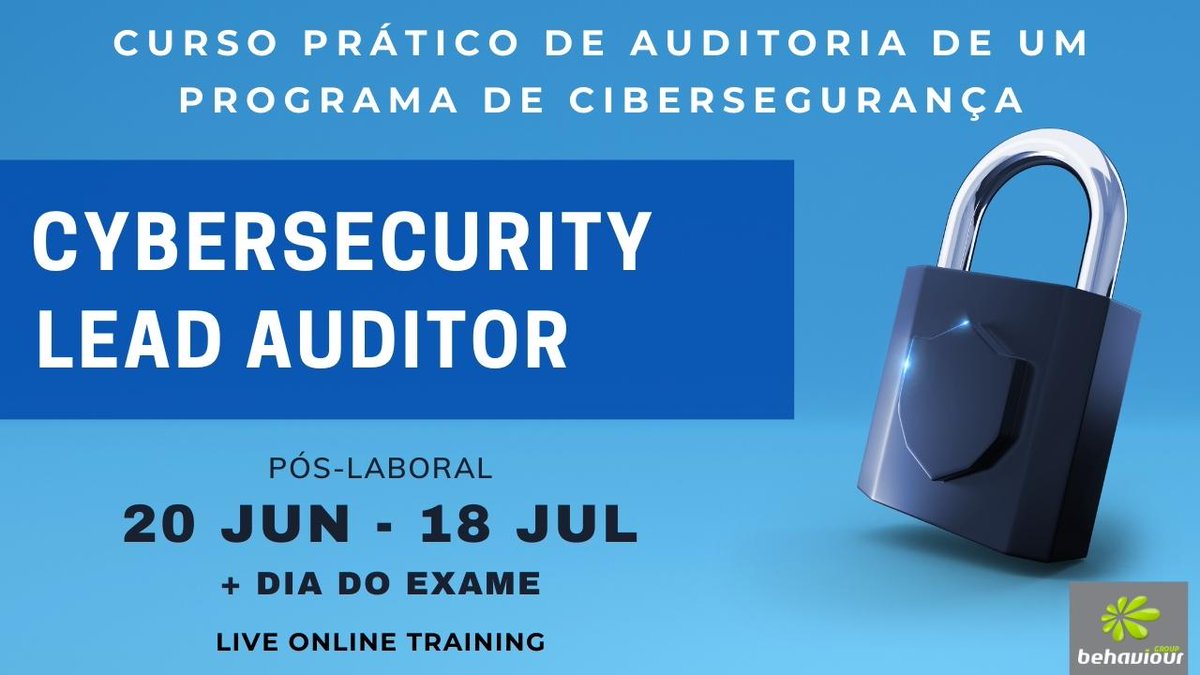 Curso prático de auditoria de um programa de cibersegurança Inscreva-se online: behaviour-group.com/PT/curso-cyber…

#cybersecurity #ciberseguranca #onlinecourse #onlinetraining #formacaoonline #behaviourgroup