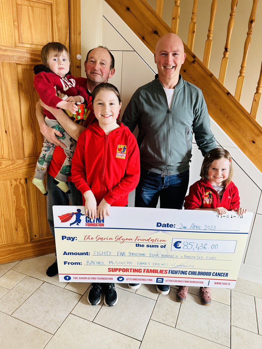 It was great to finally catch up with Rachel and her family today in Dowra Co. Cavan and handover the presentation cheque for the massive €85,436.00 that has been raised to date by all the McGovern family friends and community in support of The Gavin Glynn Foundation work. 🎗️