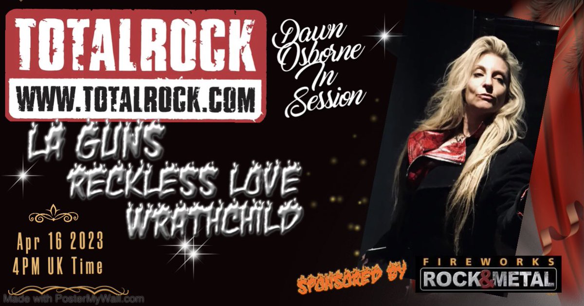 DawnOsbornerox's tweet photo. Next Dawn Osborne in Session will be Phil Lewis of LA Guns, and Olli Herman of Reckless Love and Rocky Shades/Wrathchild Sun Apr 16th 4pm UK time on TotalRock sponsored by Fireworks Magazine  #laguns #recklessloveband #wrathchild #phillewis #olliherman #ollireckless #rockyshades https://t.co/qjk3sUB9MU