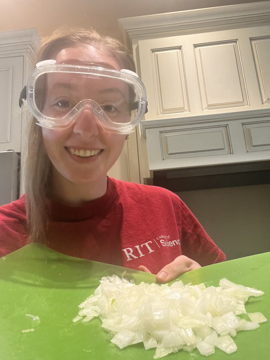 Being a problem-solving grad student in science is finding a cry-proof way to cut onions using lab goggles #science #phdlife