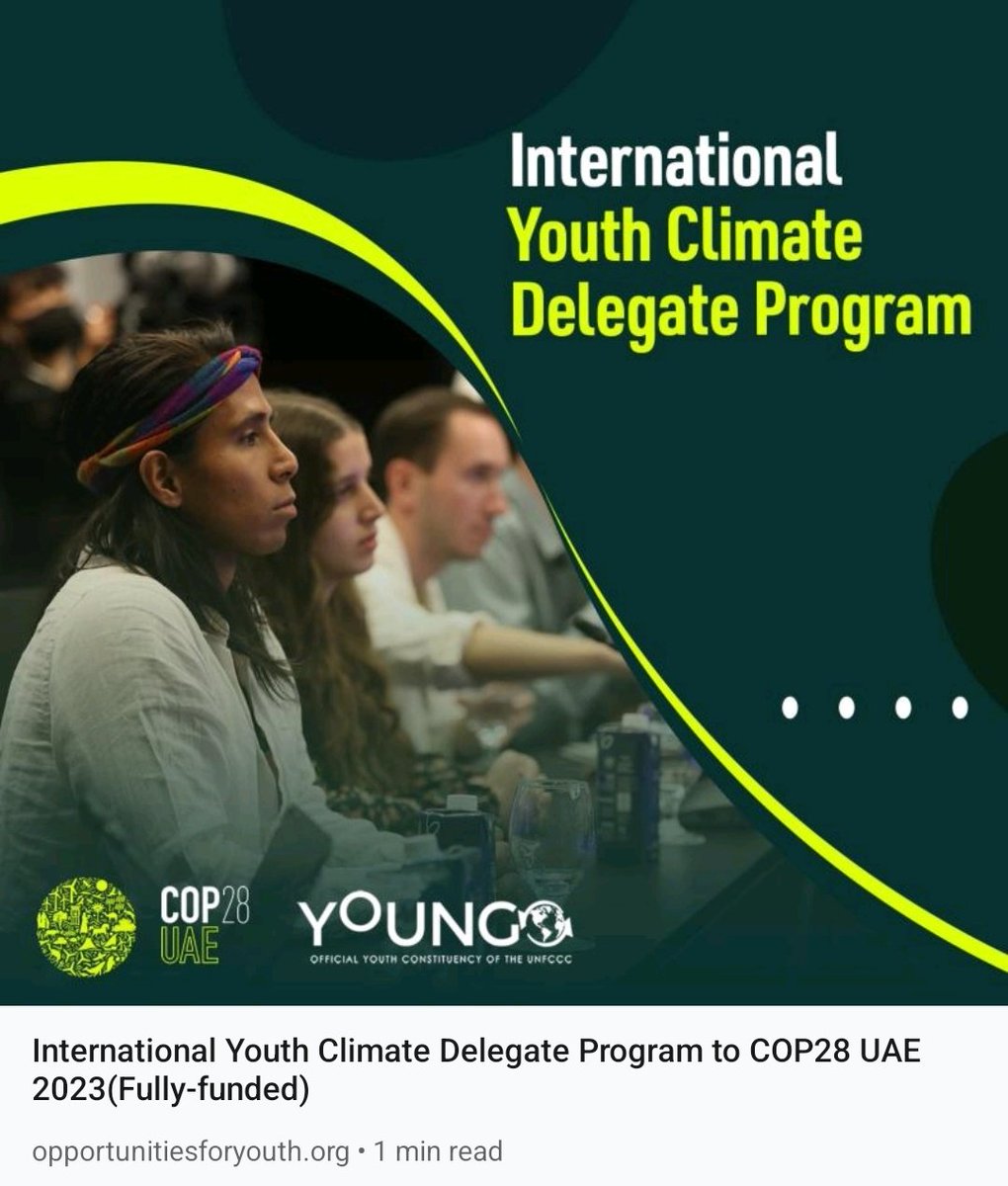 Youth are at the forefront of #ClimateChange & must be at the heart of response ✊

 #YouthClimateDelegate Program by @cop28uaeofficial and @youngo will meaningfully engage 1⃣0⃣0⃣ youth in climate negotiations

Link  bit.ly/3nBXeFG 

#cop28uae #people #uae #youth