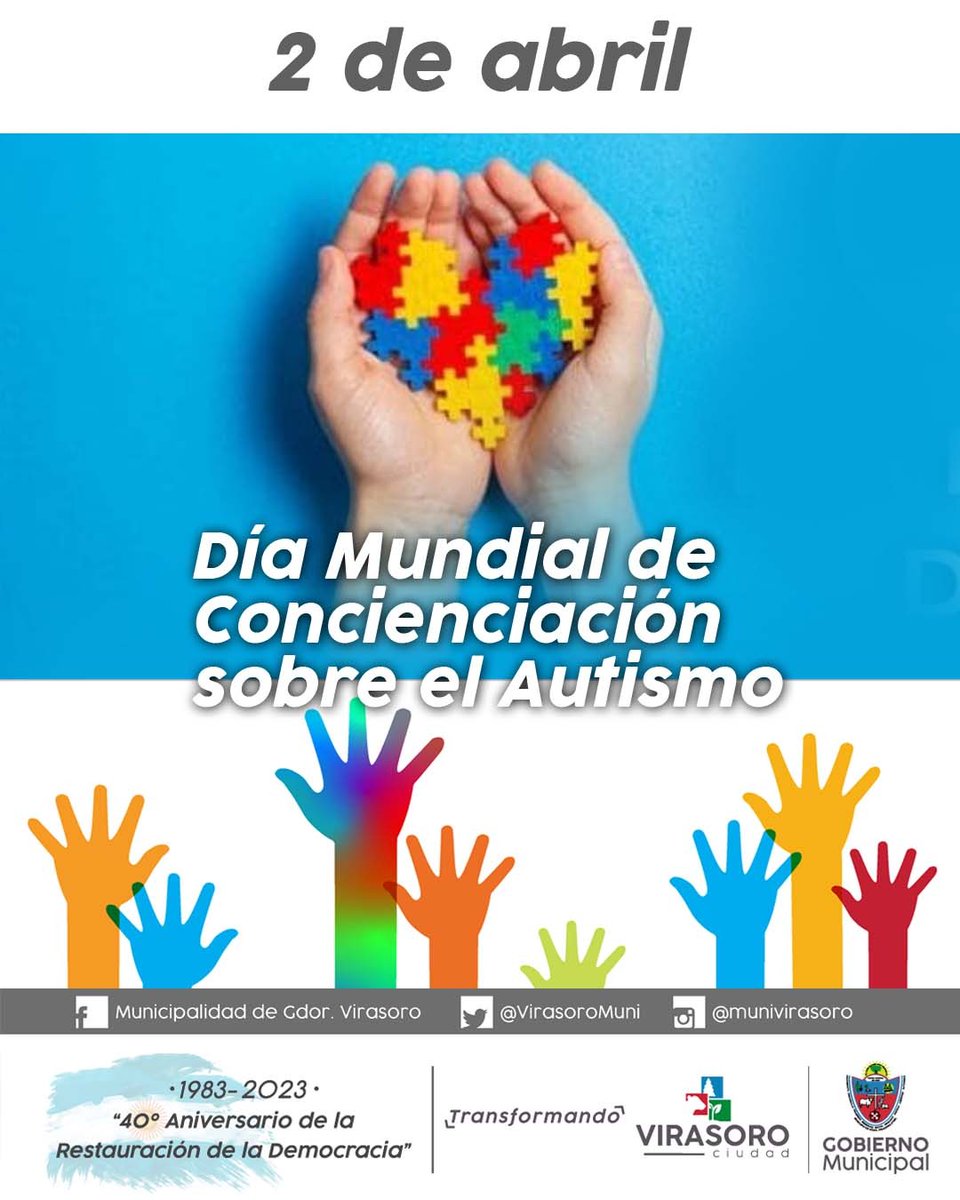 VirasoroMuni's tweet photo. #Efemérides |   2 de Abril Día Mundial de #Concientización sobre el #Autismo. El objetivo de este día es generar acciones que motiven a reflexionar sobre el autismo, actividades de difusión sobre la importancia del diagnóstico precoz y la intervención temprana. 💙💙 https://t.co/SVwnfdETzb