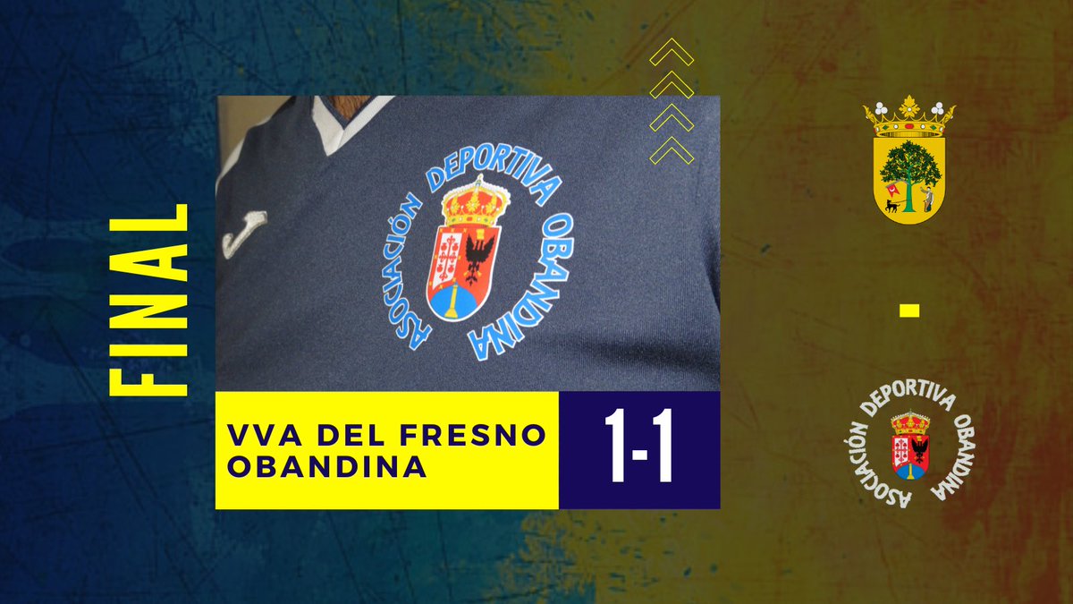 adobandina's tweet photo. ⏱️ FINAL | 1-1 | ¡Final del partido en Villanueva del Fresno!. Acabamos la temporada con un empate. 

⚽️ @AdrianCruzTrejo 

#VillanuevaDelFresnoObandina       
#DondeSeaPeroContigo 💙💛 https://t.co/AS7dtuQpnB