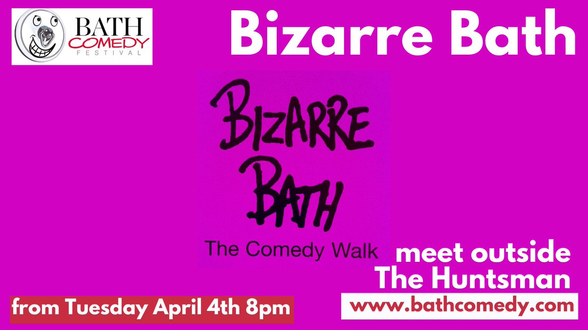BathComedyFest's tweet photo. The perennial favourite comedy tour of Bath @BizarreBath is back for 2023 from Tuesday  April 4th

📅 from April 4th
⏰ 8pm
🎟️ £15/£10
🏟️ meet outside @TheHuntsmanBath 

https://t.co/g2pfFFdnQx https://t.co/qHTmqOiBfF