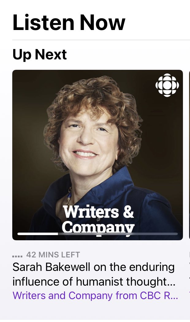 n_appleton's tweet image. Making French toast, yelling at kids to go outside, listening to a familiar voice on Writers and Company— UK writer Sarah Bakewell. Thirteen years after I was a student of hers in London, I used one of Sarah’s writer’s block hacks ‘slips of paper’ this very morning. 
@cbcbooks