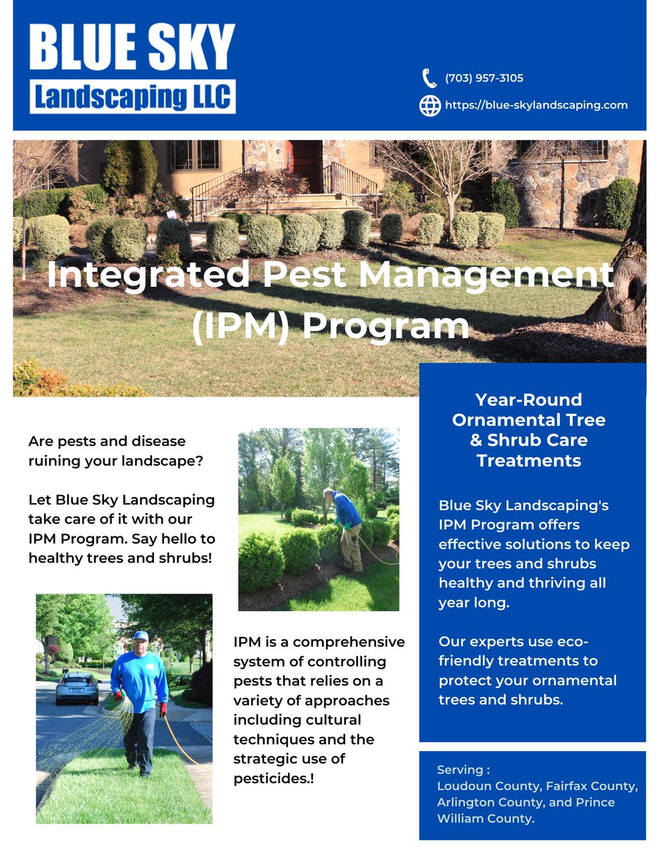 BlueSkyLScaping's tweet photo. Protect your green investments with Blue Sky Landscaping's IPM Program. Our team of experts will keep your trees and shrubs healthy all year long.
https://t.co/Ye4VNqe31b
#TreeCare #ShrubCare #Landscaping #lawncare #pestmanagementprogram #pestcontrol https://t.co/uCsXUi8OpW