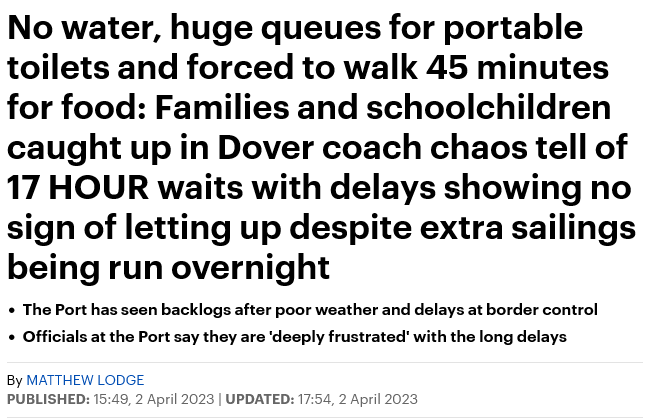 The Mail's only mention of Brexit is Suella Braverman's denial that it has anything to do with the delays in Dover.

Throughout the rest of the article, they merely use "border delays".