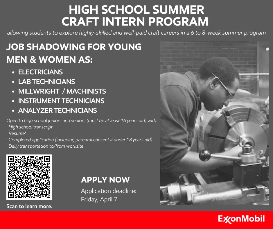 We're once again hosting our high school summer craft internship program, open to local students interested in craft careers. Deadline to apply is Friday, April 7. Scan the QR code to access the application.