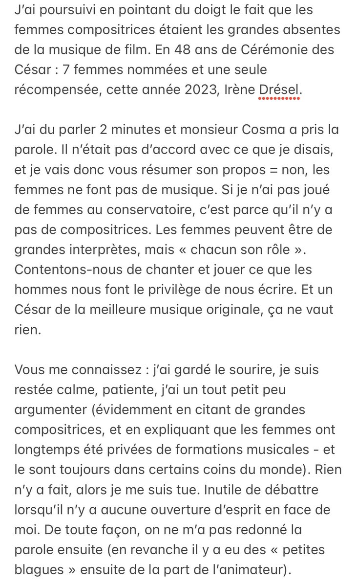 chloethibaud's tweet photo. « Il n’y a pas de femmes compositrices ! »

Aujourd’hui, j’intervenais dans une table ronde aux côtés de Monsieur Vladimir Cosma. 

Je vous laisse lire : 

(Et cc notamment à @SophieRosemont @alaleu @EmilieRadioFr) https://t.co/UB0jIge3LX