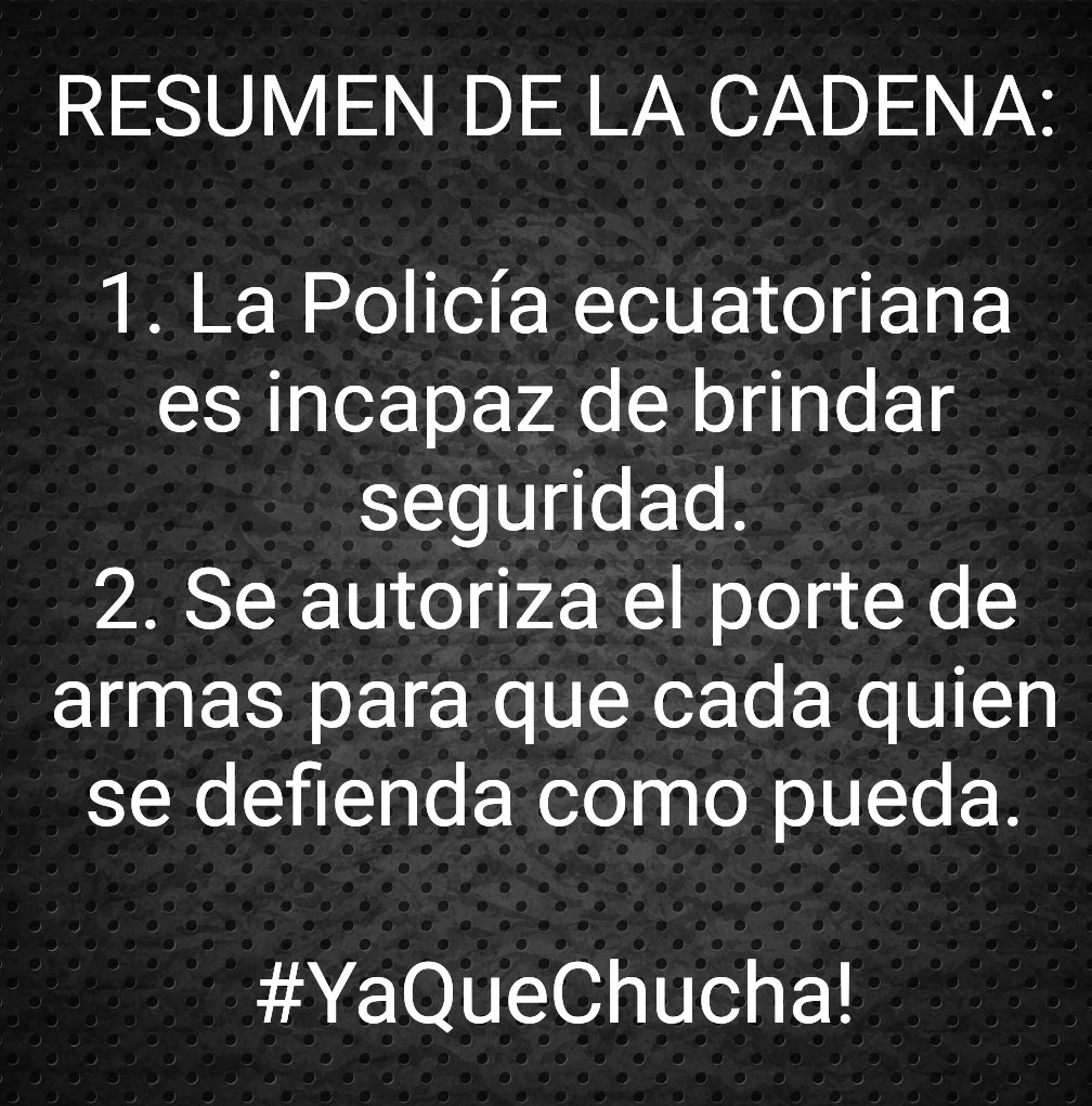 LA PURGA
Sobre el libre porte de armas...
#YaQueChucha #EcuadorEstadoFallido
#LassoDestruyoEcuador 
#LassoEsUnFracasso 
#LassoEcuadorNoTeAguantaMas 
#LassoAJuicioPolitico 
#LassoRENUNCIA 
#LassoEsCorrupción 
#LassoLargateYA
.