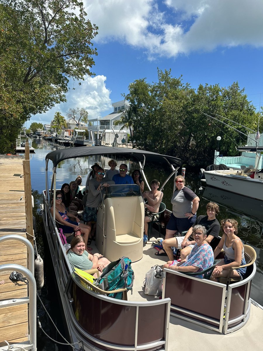 This is our first group of students using the new pontoon! They will be driving thru channels, snorkeling, and completing a marine habitat study. Thank you Smoker Craft Boats!