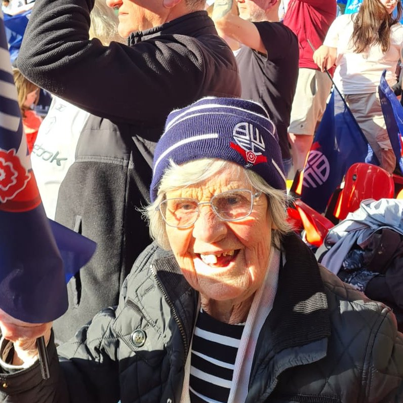 #WanderersAtWembley Brenda, who's been supporting BWFC since the age of 10 and going to matches through storms and snow, has had the perfect day.