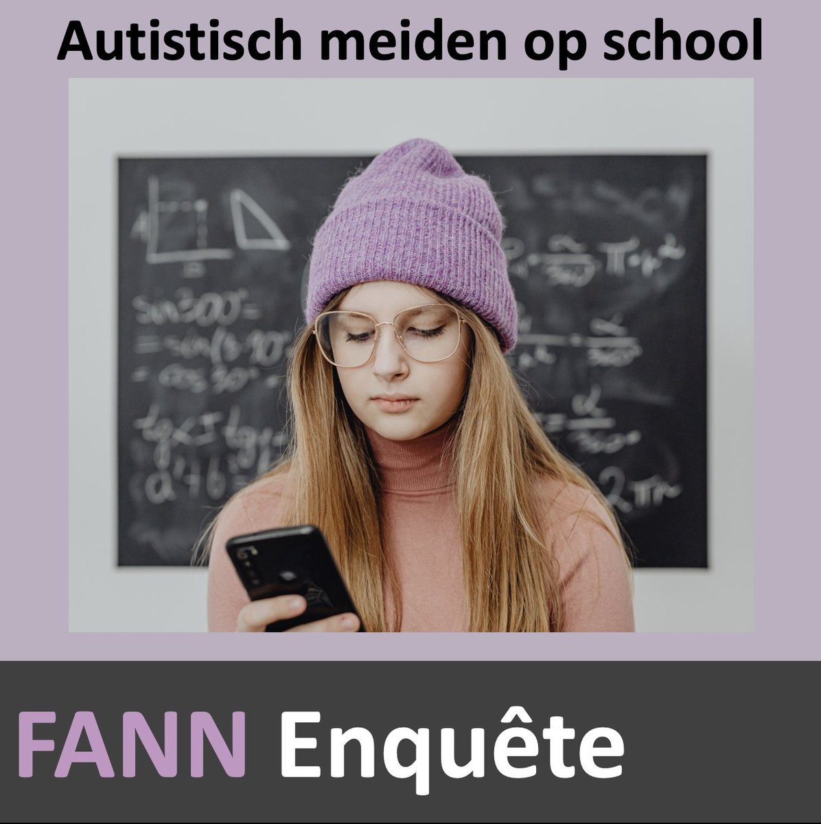 FANN doet onderzoek naar autistische meiden op school
via forms.gle/X8nDfxid2awjrE…

#autistischmeisje #meisjesmetautisme #autismeopschool #autisme #autistisch #autismawareness #autismacceptance #diversiteit #autismeweek #autismeweek2023 #hoeuniekbenjij