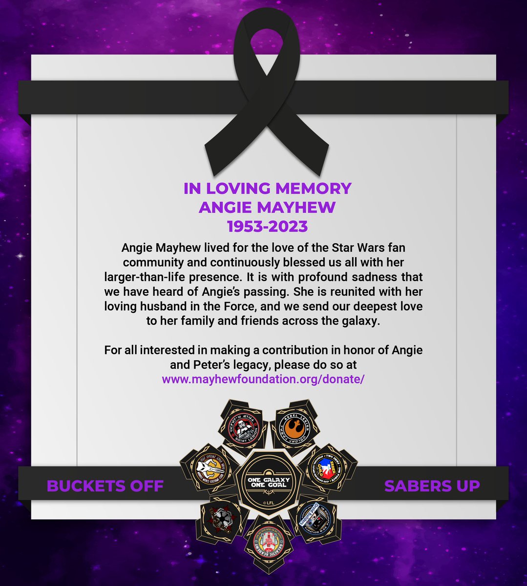 ukgarrison's tweet photo. A tweet is not enough to say what we feel at this sad time. 

RIP Angle Mayhew.

 For all interested in making a contribution in honor of Angie and Peter Mayhew’s legacy, please do so at https://t.co/Gh0wNzaKr9

#bucketsoff #ukgarrison https://t.co/tl7xmgnU7C
