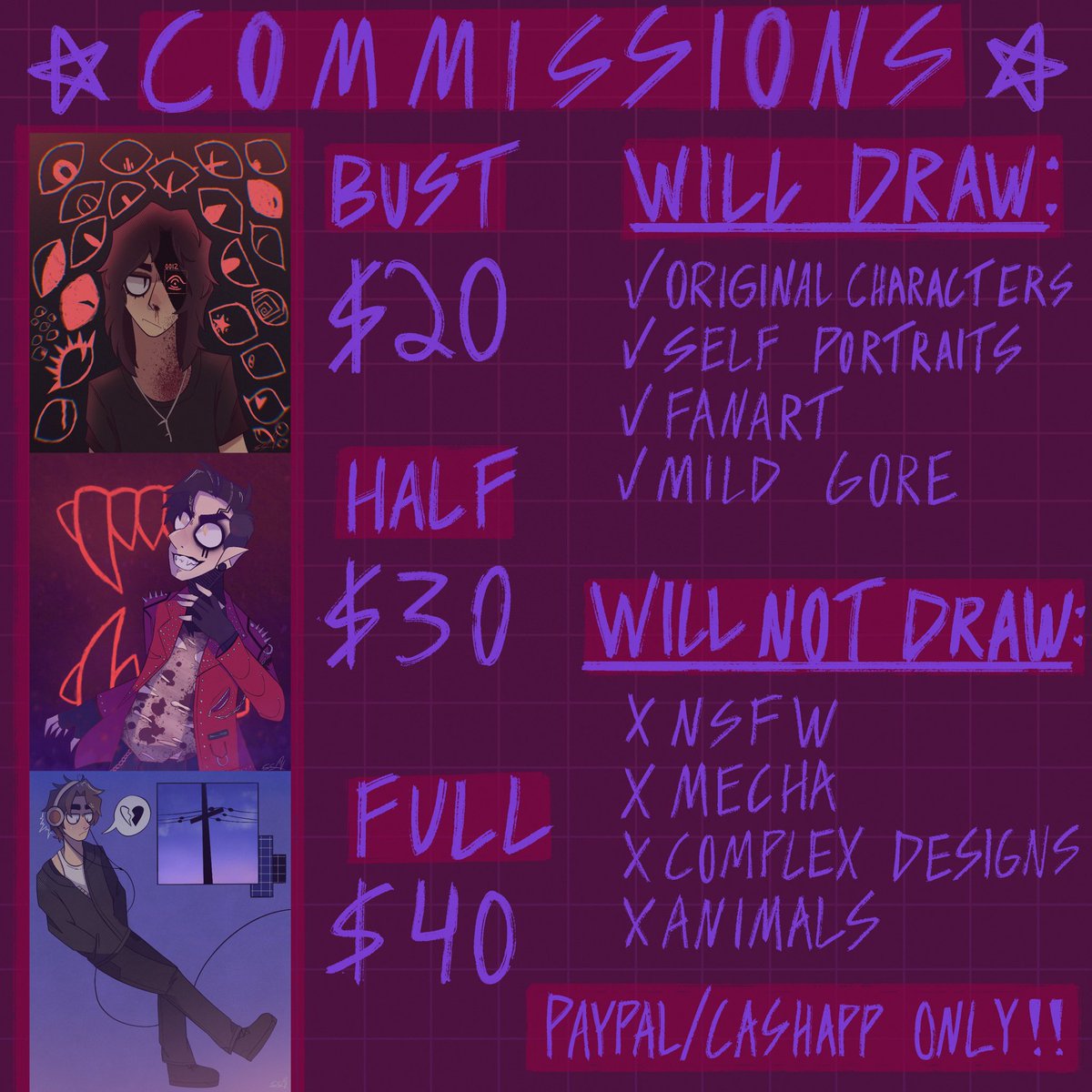 sp00ky_specters's tweet photo. opening up c0mmissi0ns again !! completely remade the layout and appearance this time, dm me if you’re interested/have any questions, rts greatly appreciated !! :D https://t.co/ggQcWdnSWq