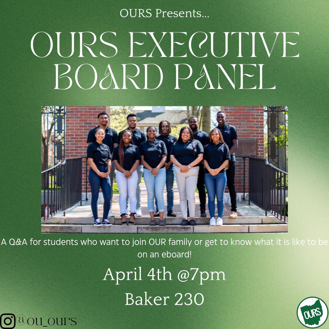 Happy Sunday Bobcats! With eboard applications being processed, this Tuesday April 4th at 7pm in Baker 230 we will be having a panel to give you all the opportunity to ask questions about positions. We hope to see you all there‼️💚