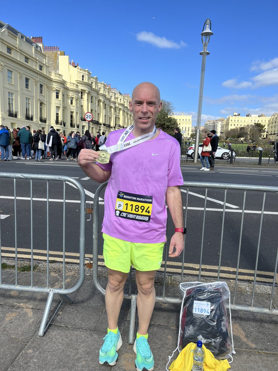 Grunders's tweet photo. All done. @BrightonMarathn 3 hours 30 mins. Great day out on the coast! https://t.co/0bZzc6Es2j