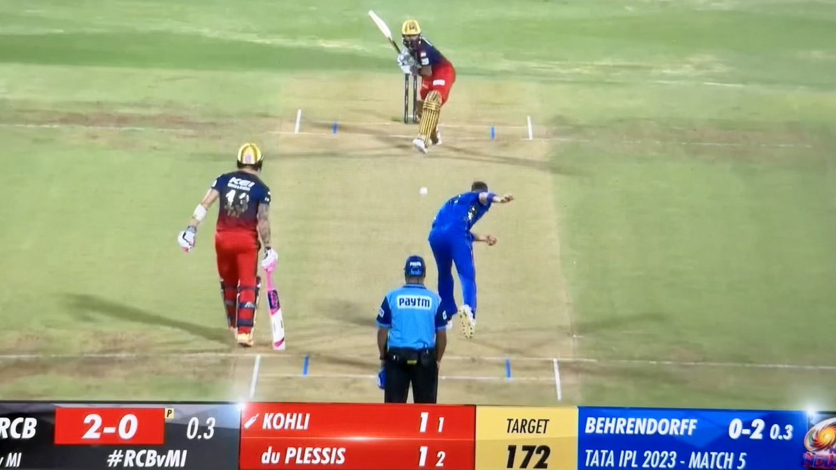 VipinnPeter's tweet photo. Kohli today - dilli se hoon Behrendorff!

#RCBvMI #ViratKohli𓃵 #IPL23 https://t.co/zumXv6g1qM