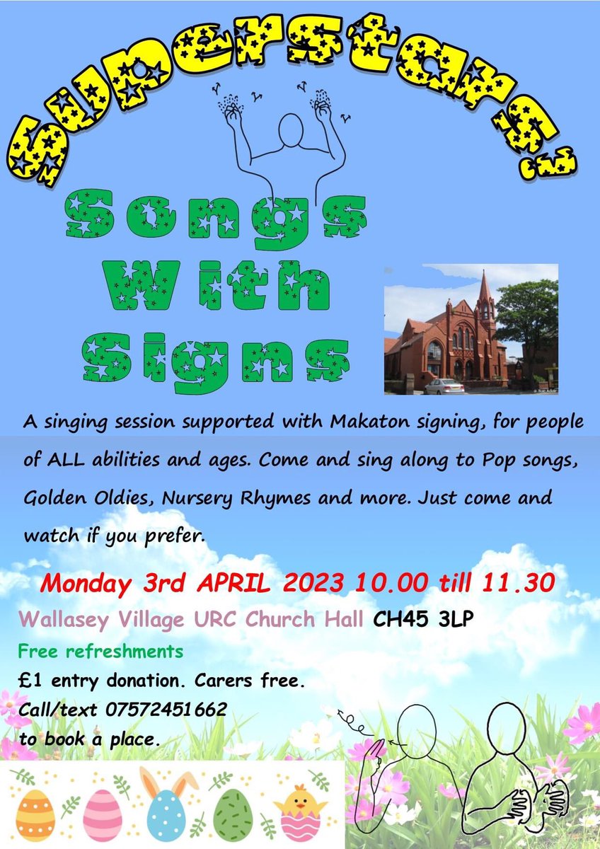 Songswithsigns's tweet photo. Hi everyone, don’t forget that our Easter Holidays Songs With Signs session is tomorrow Monday, 3rd of April Please come along and join @carolynhughes21, myself and my fellow Signing Helper Laura. We will be looking forward to seeing everyone there

Signed T (Signing Helper) https://t.co/ow8OdVipAn
