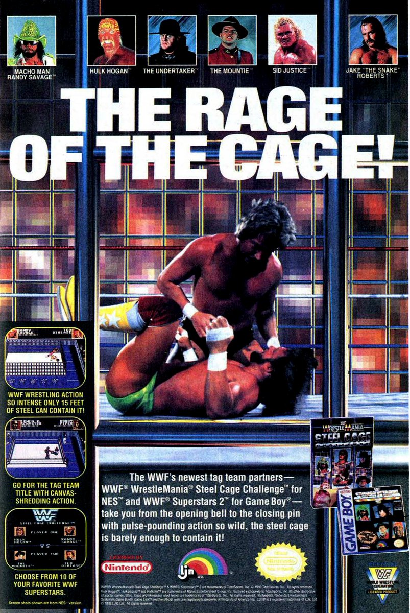 comicbookads's tweet photo. Wwf Wrestlemania Steel Cage Challenge And Wwf Superstars 2 Ad 1992
THE RAGE OF THE CAGE!

#wwf #wwe #WrestleMania #hulkhogan #machoman #theundertaker #themountie #sidjustice #jakethesnake #nintendo #comicbookads #steelcage #ljn https://t.co/02bIVAoaLC