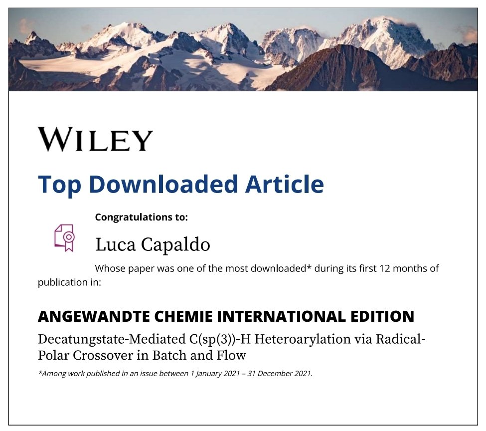 _lucapaldo's tweet photo. Wow, that's cool @tnoel82 @Ting__Wan @g_laudadio!
Our ACIE is one of the most downloaded during its first 12 months in @angew_chem 🫠
https://t.co/volF4RdWkD
#TopDownloadedArticles https://t.co/JF0rbDAzgU