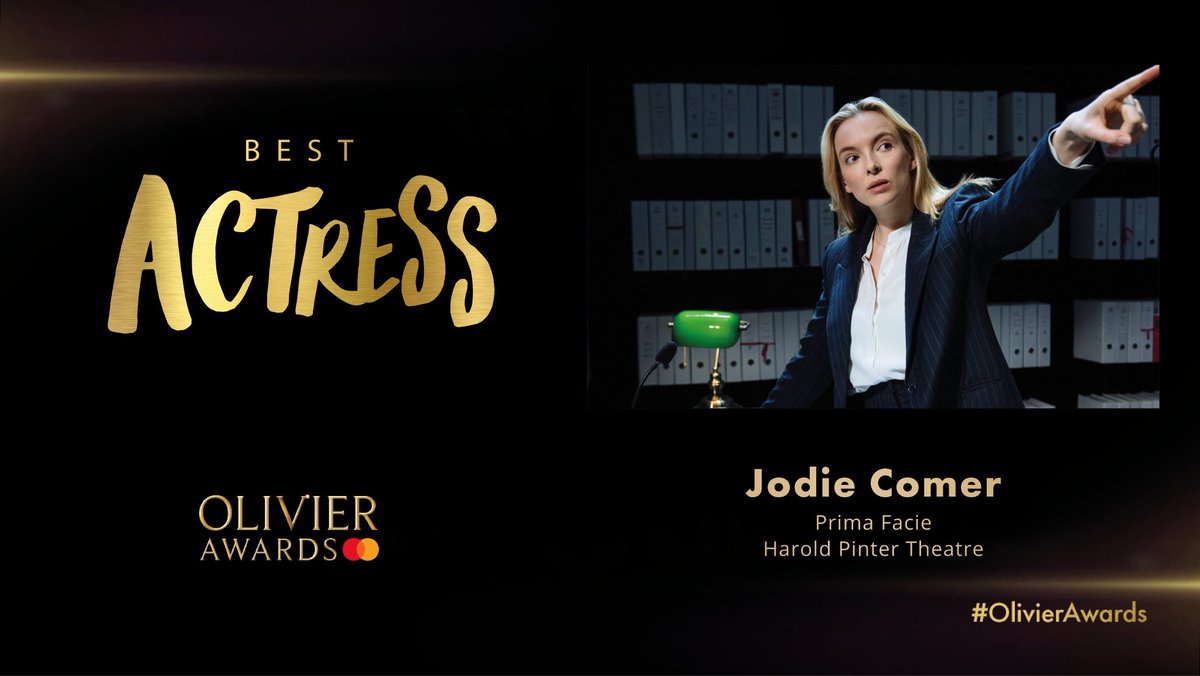 CinephileGuide's tweet photo. Jodie Comer wins Best Actress at the #OlivierAwards for her role in the play "PRIMA FACIE"! https://t.co/toobSHoouc