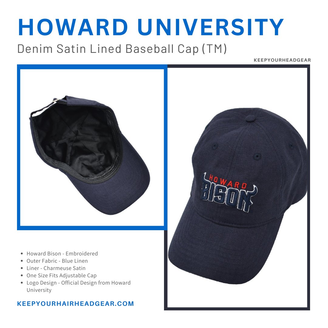 Show off your Bison pride and grab yours today!'

keepyourhairheadgear.com

#HUpride #HowardU #BisonNation #HBCUlove #denimcap #satinlining #baseballcap #fashionaccessory #stylegameon