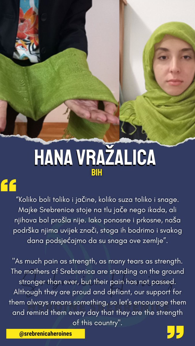 Hana Vražalica iz Sarajeva, BiH, dijeli svoju poruku podrške za #MajkeSrebrenice ističući njihovu nesebičnu snagu i borbu.  

#PCRCBiH #SrebreničkeHeroine