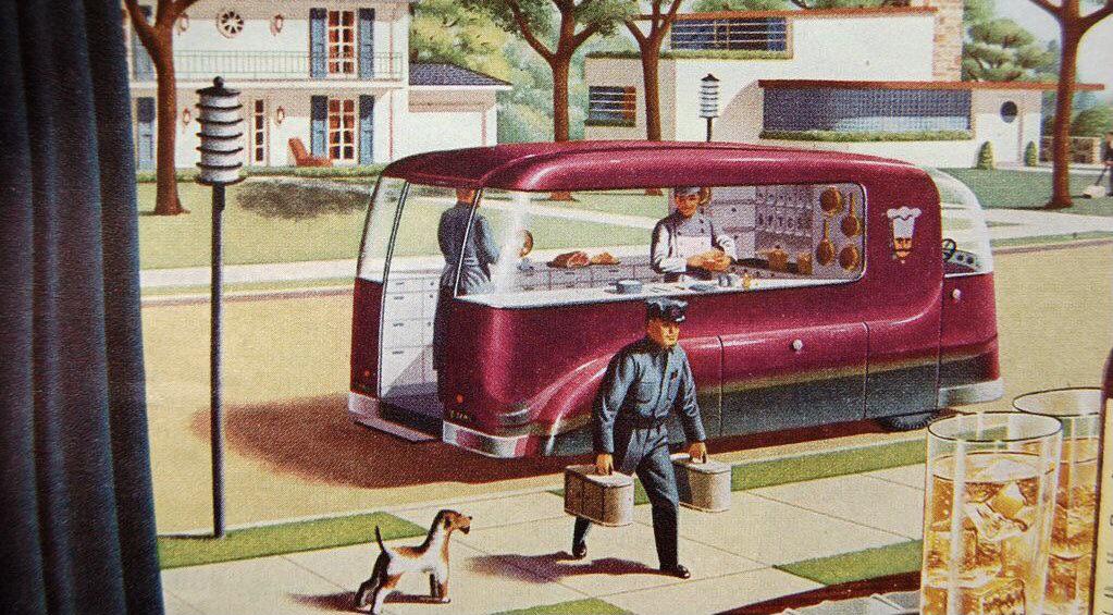 ClickExist's tweet photo. How they expected food delivery would be in the future (1940) https://t.co/XoShvClklq