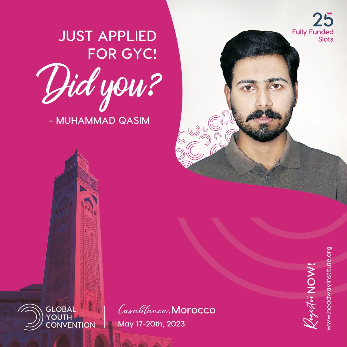 Muhamma09536802's tweet photo. Hi everyone, I am so excited to announce that I have applied to be one of 25 Fully Funded Delegates to attend Global Youth Convention 2023 – which is taking place in Casablanca, Morocco. 

#GYC2023 #HISA #HISAGYC2023 #hisayouthconvention
@Headway_isa https://t.co/4LwWpra3fI