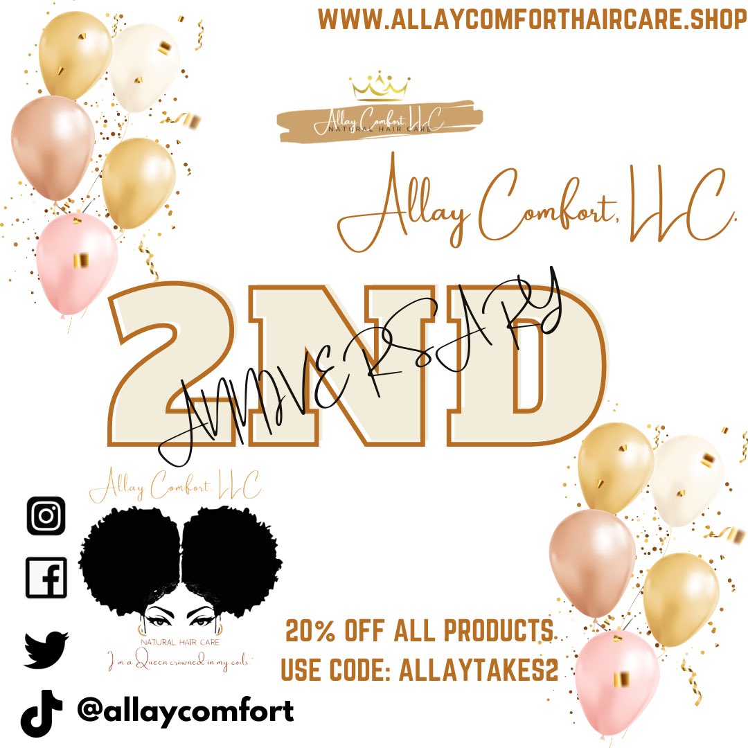 AllayComfort's tweet photo. Allay Comfort takes 2!! HAPPY 2 YEAR BUSINESS ANNIVERSARY!! 🤎✨ 

Share with us in this amazing success used by crowning Queens &amp; Kings like you everyday! 🤎✨

Take advantage of the crown sale! 🤎✨ https://t.co/PPBe8wGPMY