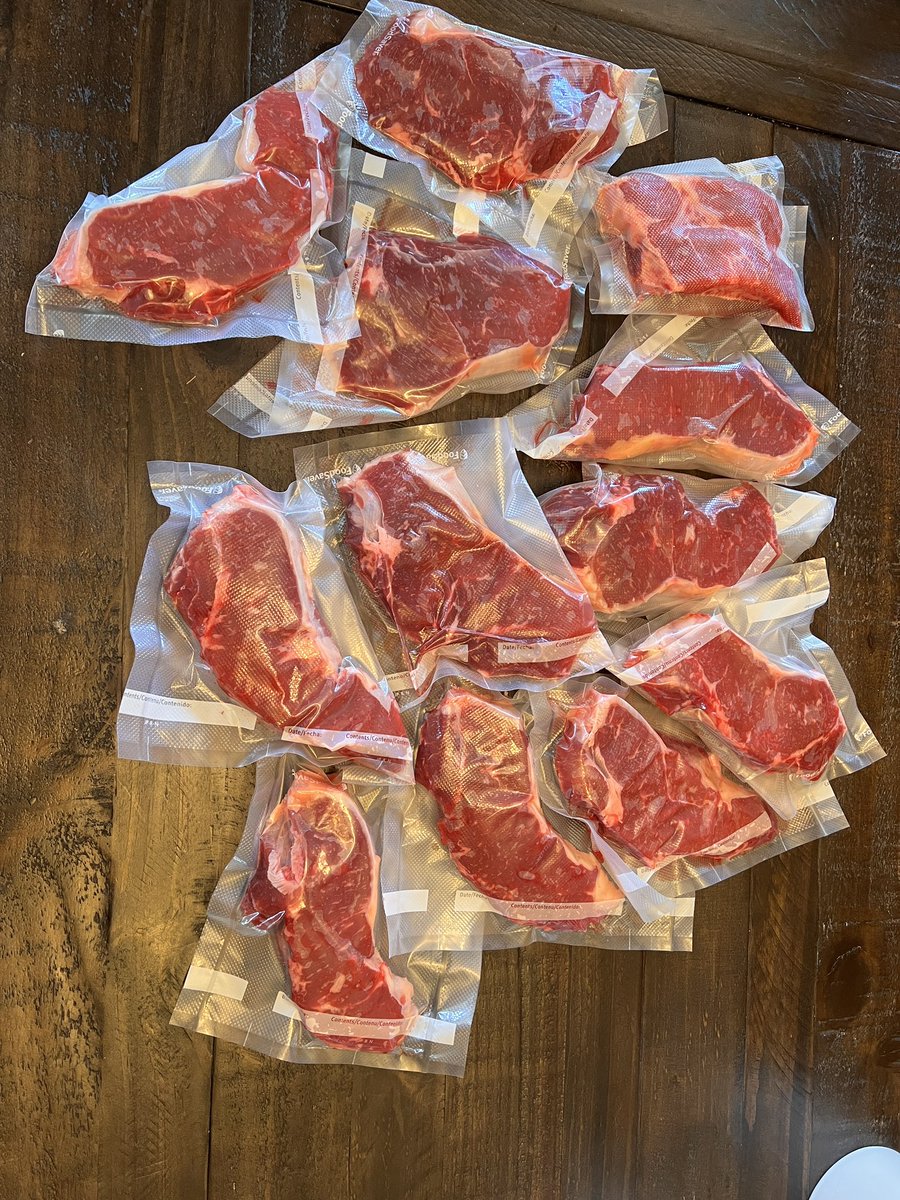 Steak prep day!!! Got a whole piece of AAA sirloin from Costco (160 less 30 bucks off) and sliced thick and then put through the FoodSaver … coke on summer !!!!