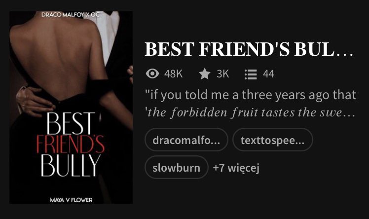 mayavflower's tweet photo. WHEN— since when is Best friend’s bully almost at 50k READS????? I miss my Draco Malfoy obsession😭 https://t.co/3XxqIYvKqv