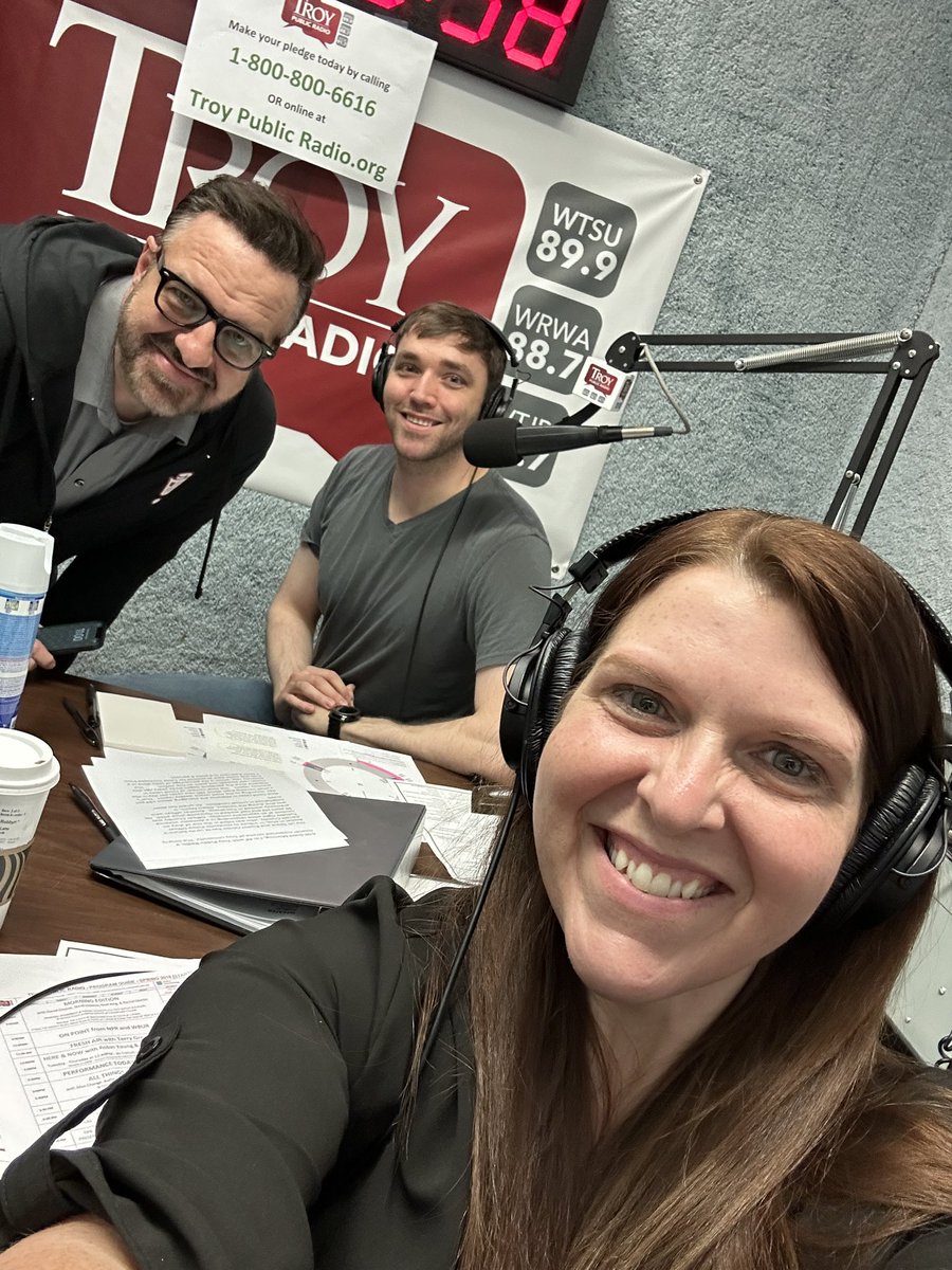 RobbynBTaylor's tweet photo. Always a good time hanging out with our @TroyHSJC friends at @TroyPublicRadio! Listeners like YOU keep TPR on the air through your generous donations. Head to https://t.co/CfBl85sR1z to find out more about how you can pledge your support. @kdgassiott @JoeyWasTaken https://t.co/JrIJMH0xd0