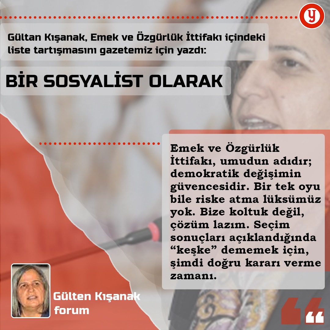 📌Bir sosyalist olarak…

📌Televizyonda TİP Genel Başkanı Erkan Baş’ı izleyince, yazma ihtiyacı ortaya çıktı 

📌Ortak cumhurbaşkanı adayı yok. Ortak seçim listesi de olmayacaksa, bu ittifak artık bir seçim ittifakı değildir

🖊Gültan Kışanak

yeniyasamgazetesi4.com/bir-sosyalist-…