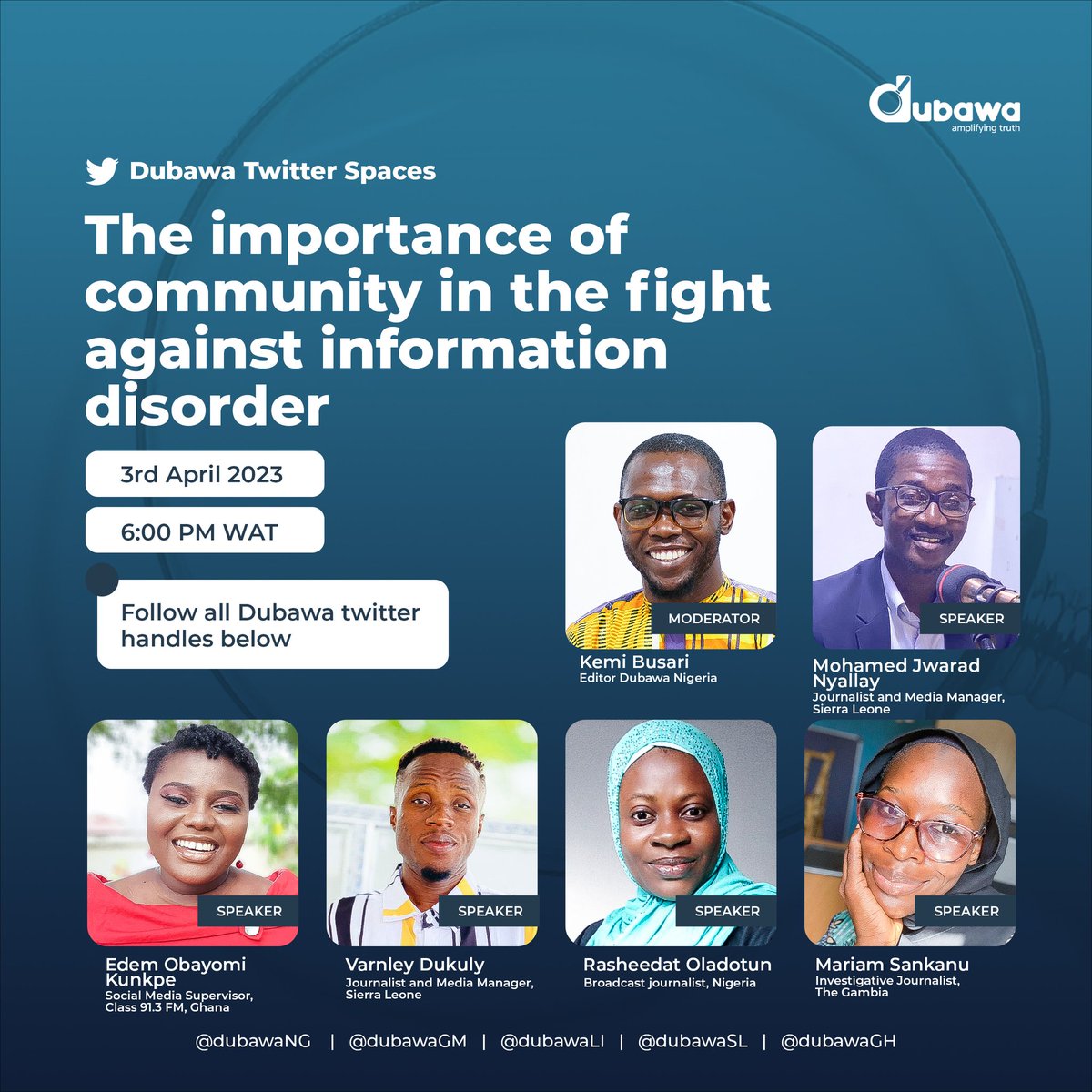 As part of #IFCD2023, we will be discussing "The importance of community in the fight against information disorder" with journalists across West Africa.

Join the conversation tomorrow April 3, at 6 pm via x.com/i/spaces/1ypJd…