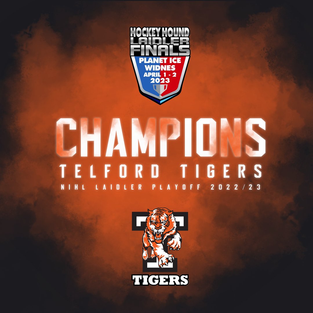 Telford_Tigers's tweet photo. 🏆 2023 LAIDLER PLAYOFF CHAMPIONS 🏆

Final score in Widnes for Laidler Playoff Final 🤩

 @HullJetsHockey ✈️ 1
 @Telford_Tigers 🐯 6

What a IMMENSE game of hockey! Thank you to our loud and proud fans this weekend. Your voices did not go unheard! 🐯🧡

#TelfordTigers https://t.co/7Dg7LQEDHH