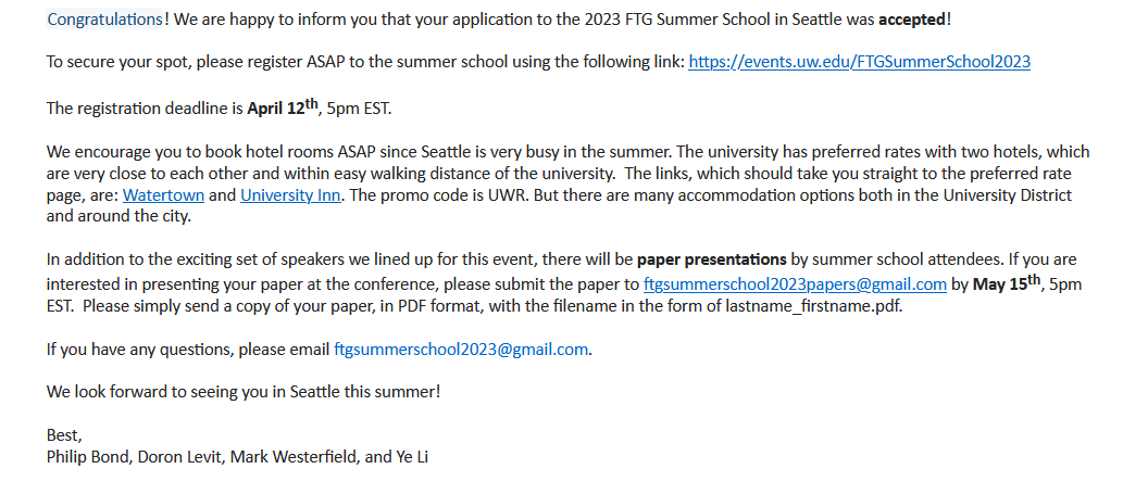 TDuevski's tweet photo. Thrilled to have been  selected as one of the participants at the Finance Theory Group summer  school, where I've been given a chance to present my work. Looking  forward to a great lineup of speakers and lot of useful feedback! https://t.co/LiAixDmWgg