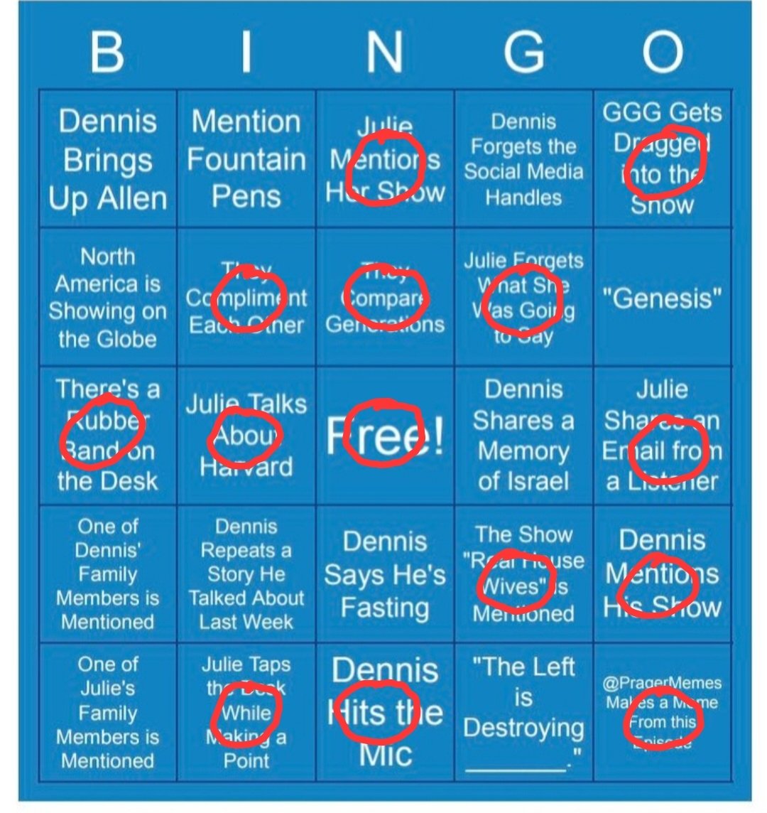 pragermemes's tweet photo. No bingo this past week from 3/27/23 @DennisJuliePod https://t.co/kf5M9uu9om