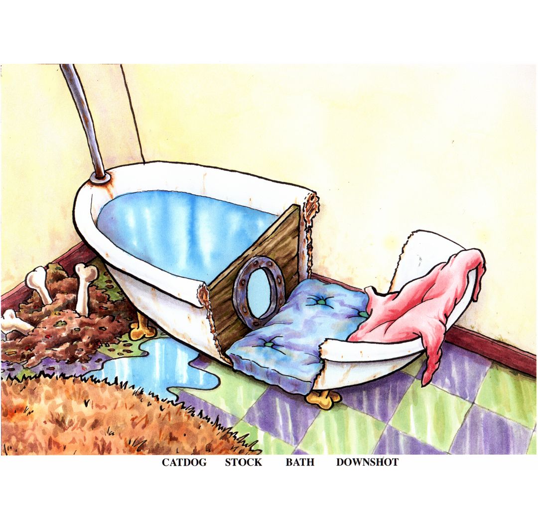 CatDog's wet-dry tub. It was fun designing lots of custom catdog household items. This painting by original art director Nick Jennings. India ink and Dr Martin's dyes. It was Bought it by Peter Hannan. Cat Hates Water, but Dog Loves Water
#Nickelodeon 
#Nicktoons https://t.co/nFTFoAKE9i