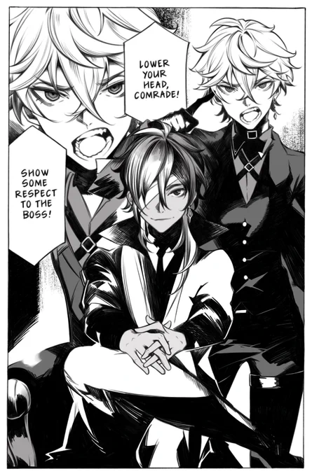 redrew a panel from the bsd beast manga as my babygirls bc i am delusional 👍 #childe #kaeya #chaeya 